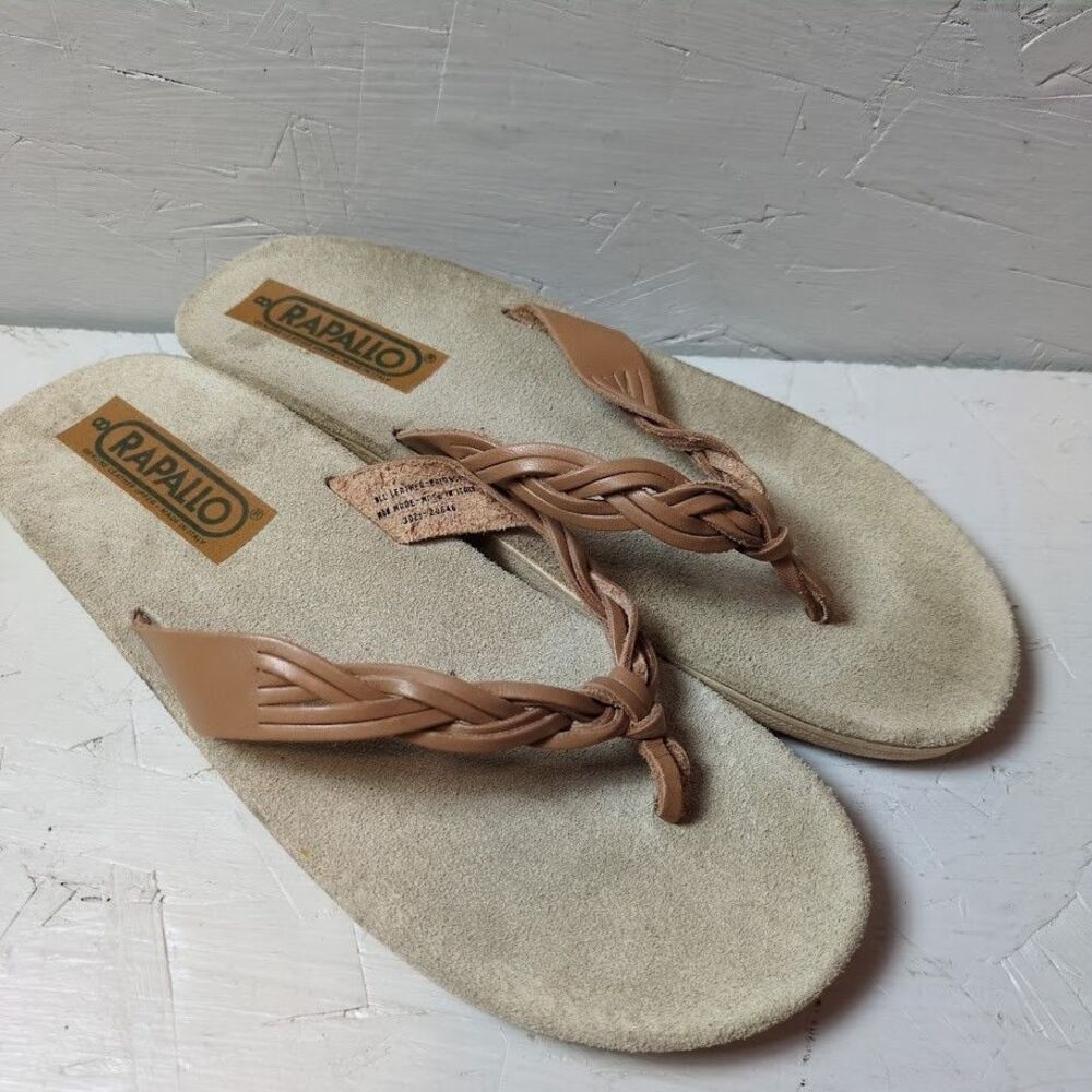 Rapallo Brown Leather Thong Flat Sandals Size 8 made in Italy